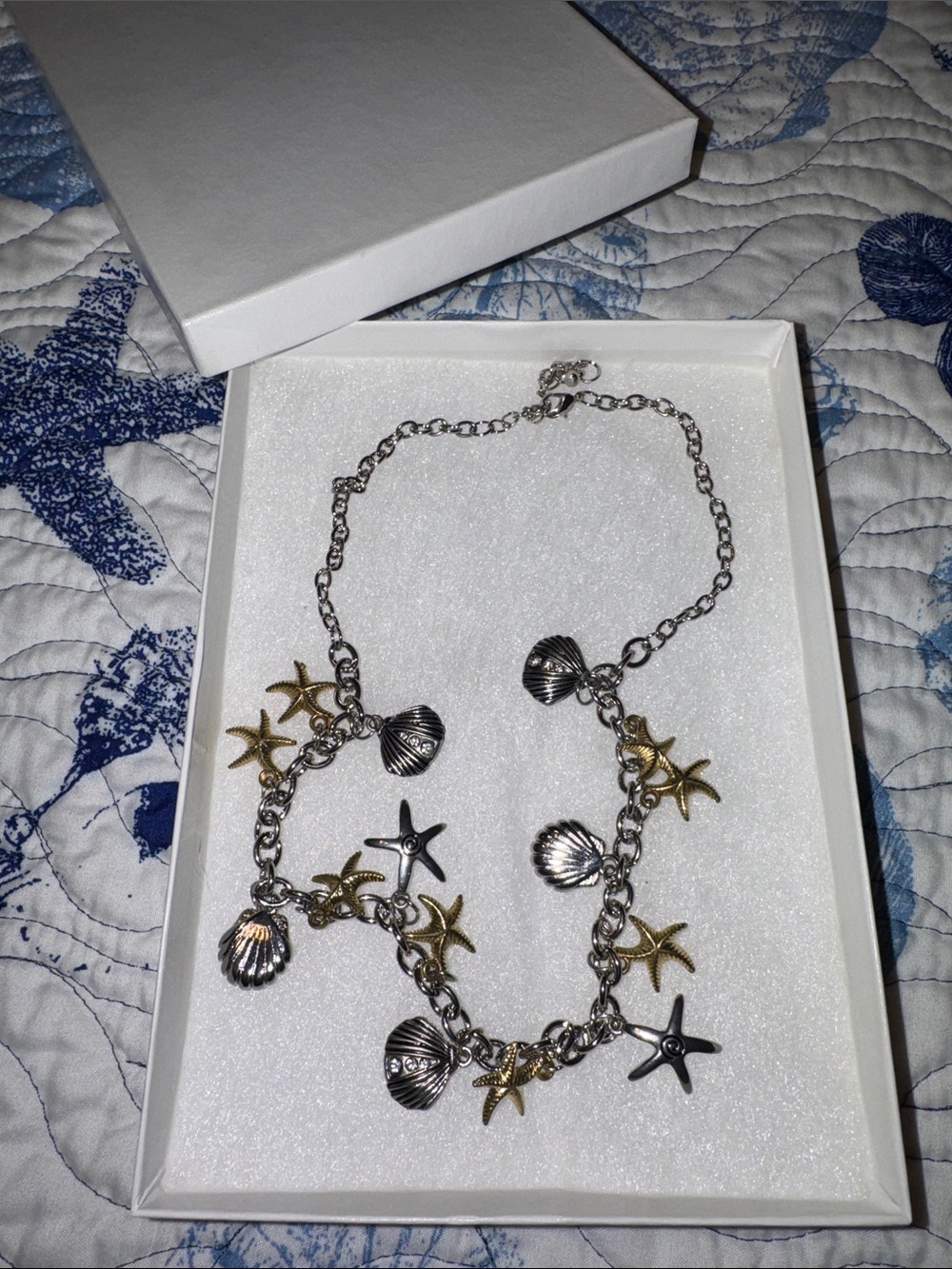 Seaside Charm Two-Tone Starfish & Shell Charm Necklace - Silver & Gold